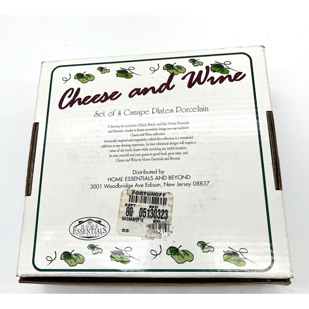 Godinger & Co Cheese & Wine Canape Plates Porcelain Set Of 4 Plates New In Box - Picture 4 of 4